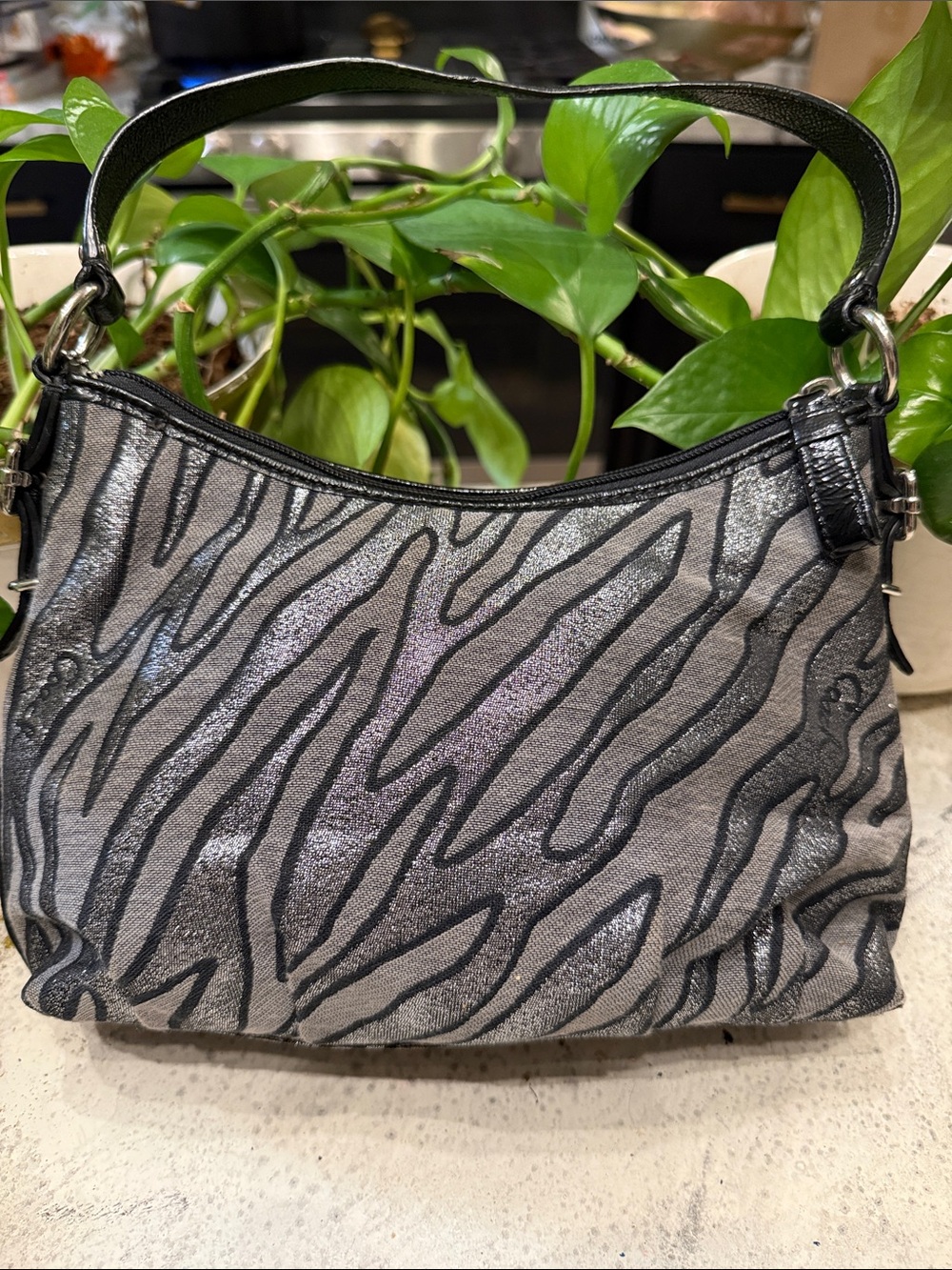 Coach 44407 Madison Lurex Metallic Shoulder Bag Black Silver Y2K - Picture 2 of 10